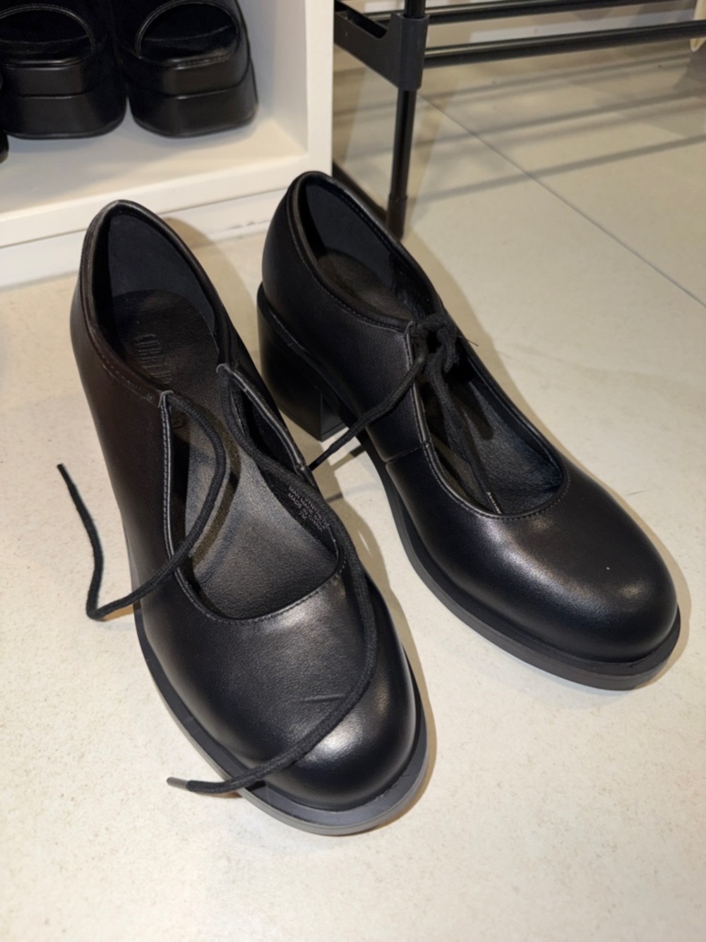 Current Mood Black Lace-Up Block Heel Mary Janes